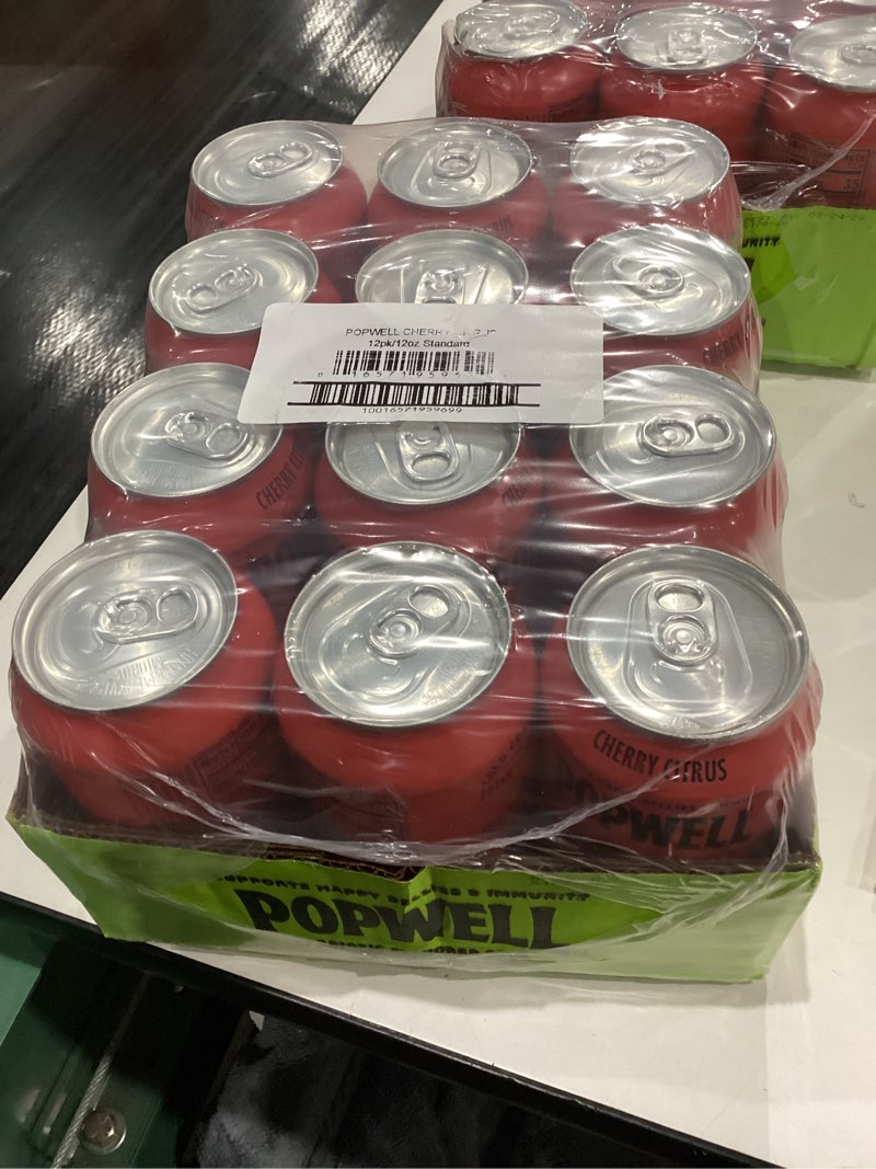 Condition photo showing New/Like New for Popwell Cherry Citrus Better-For-You Prebiotic Soda, with 6g Fiber, 1g Sugar, Vitamins and Immunity Support, 12 fl oz Cans (pack of 12) Cherry Citrus - Non-Caffeinated 12 Fl Oz (Pack of 12)