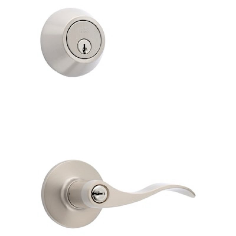 reliabilt olivia satin nickel exterior single-cylinder deadbolt and keyed entry door handle
