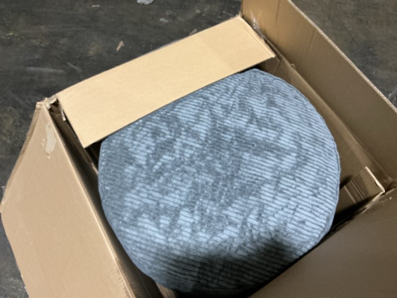 Condition photo showing Good Condition for higogogo round stuffed pouf ottoman, corduroy poufs with foam chunk filling, furry and fluffy pouf foot stool storage ottoman, 26 x 18 floor poufs foot rest for living room, dark grey 26 inch dark grey