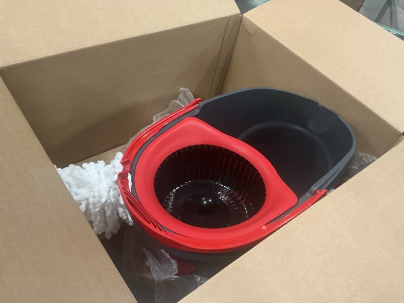 Condition photo showing As Is for O-Cedar EasyWring Microfiber Spin Mop, Bucket Floor Cleaning System, Red, Gray, Standard