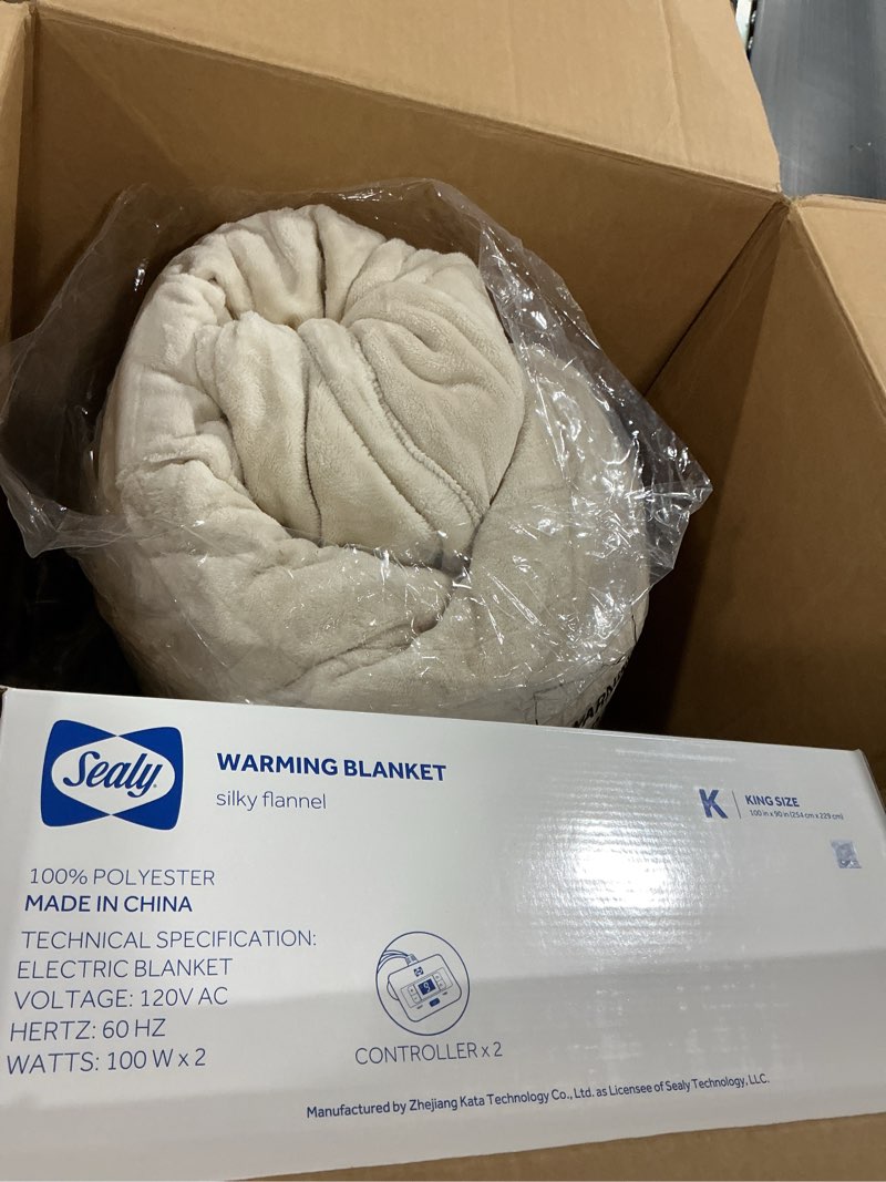 Condition photo showing As Is for Sealy Electric Blanket King Size, Flannel Heated Blanket with10 Heating Levels & Auto Shut Off, Machine Washable, Beige, 100 x 90 Inch Beige King Size 100" x 90"