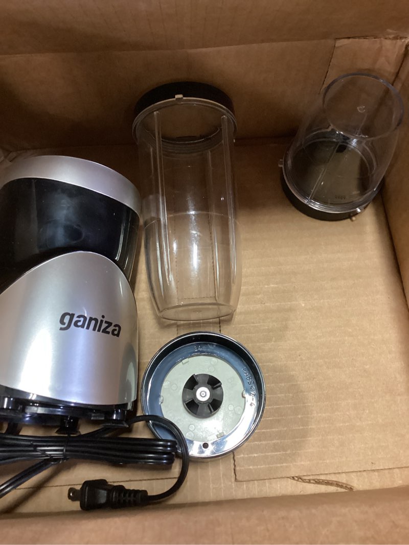 Condition photo showing As Is for Ganiza Smoothie Blender, 900W Blenders for Shakes and Smoothies, 15-Piece Personal Blender and Grinder Combo for Kitchen, Smoothies Maker with 4 BPA-Free Portable Cup, Nutritious Recipe Black