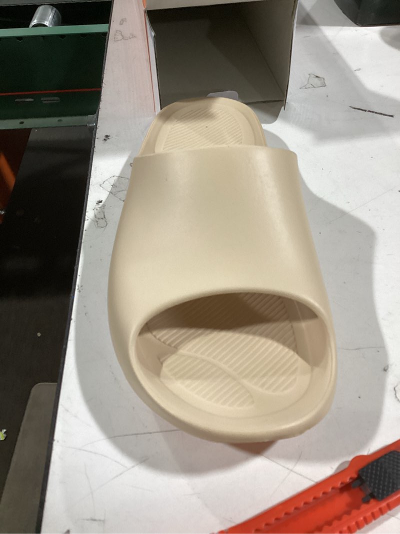 Condition photo showing Good Condition for KENROLL Shower Shoes, Non Slip Slide Sandals for Women and Men, Lightweight House Slippers for Indoor Bathroom Dorm Pool Swimming Beach Beige 12-13 Women/11-12 Men