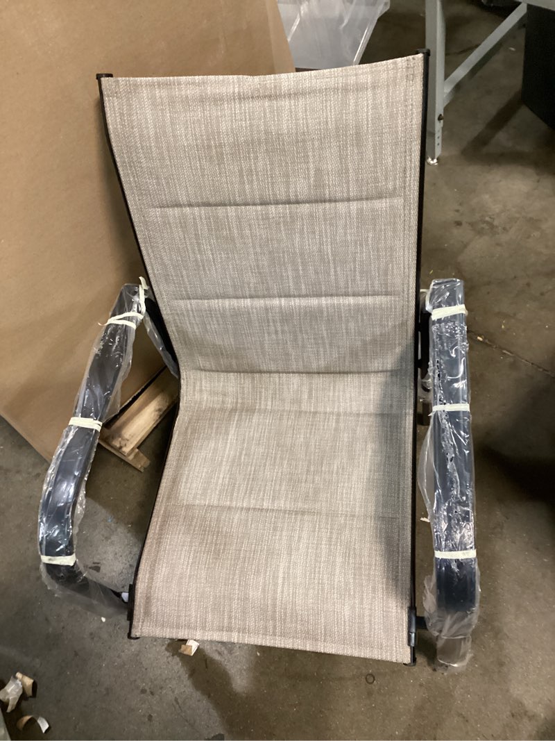 Condition photo showing New/Like New for style selections pelham woven stackable black metal frame stationary dining chair with tan sling seat