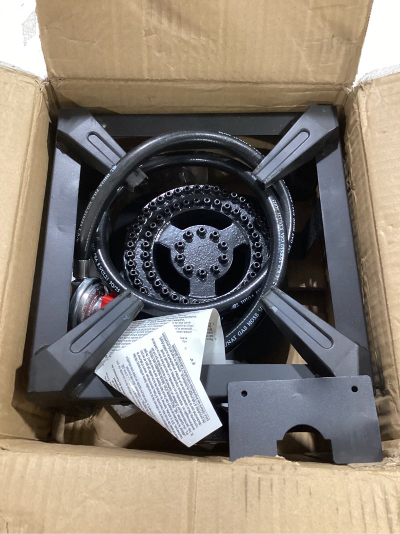 Condition photo showing Good Condition for llamaviva propane burner, high pressure 100,000 btus single gas stove with water bag& 4.1ft adjustable hose with regulator,propane stove for outdoor cooking, seafood boil,turkey fry 10" propane burner