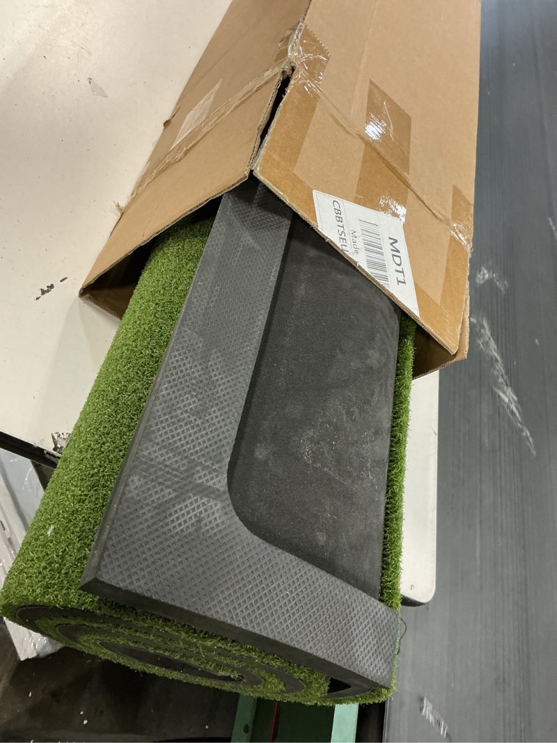 Condition photo showing As Is for Golfpar Golf Hitting Mat with Ball Tray, 5x4 / 6x4 ft, 26mm / 31mm Thick, Pro & Elite Turf with Swing Path Line, Premium Golf Practice Mat for Indoor & Outdoor Swing, Chipping, Training 5×4 ft ELITE Turf – 26mm / Line