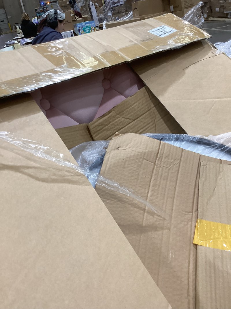 Condition photo showing As Is for Yaheetech Living Room Vanity Chair Makeup Velvet Round Tufted Back Swivel Accent with Chrome Frame Height Adjustable for Room, Bedroom, Pink