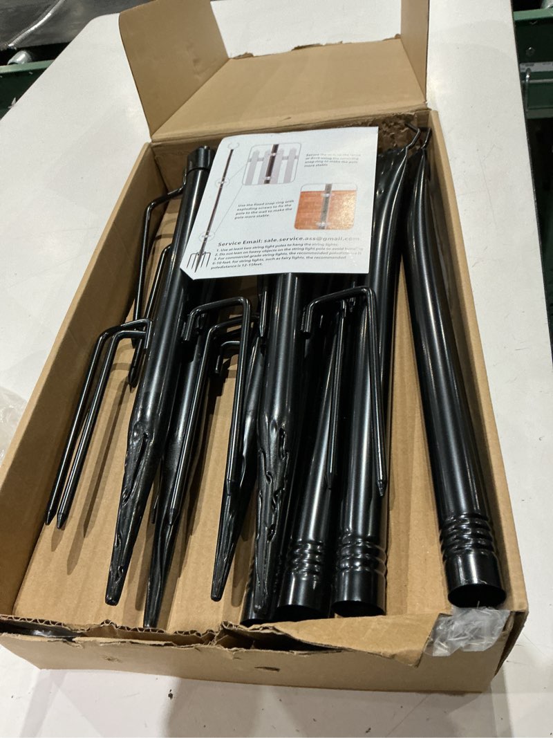 Condition photo showing As Is for ailbton 10ft string light poles 4 pack,light poles for outside lights,outdoor with fence brackets hanging lights,metal stand deck patio backyard 10ft 4 pack poles