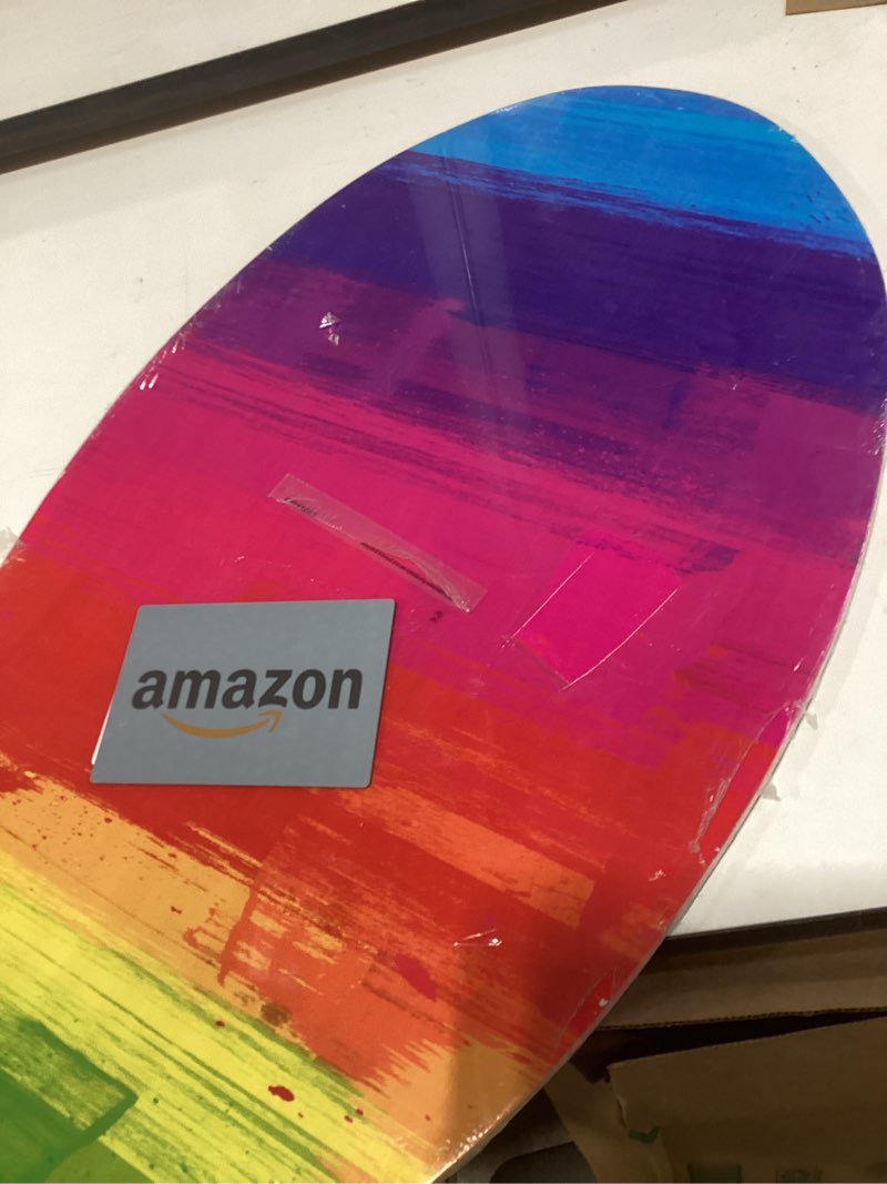 Condition photo showing As Is for HQO LOVL 35 inch Skim Board for Kids Adults Wooden Skim Boards with High Gloss Coat for Beach Skimboards for Beginners Rainbow