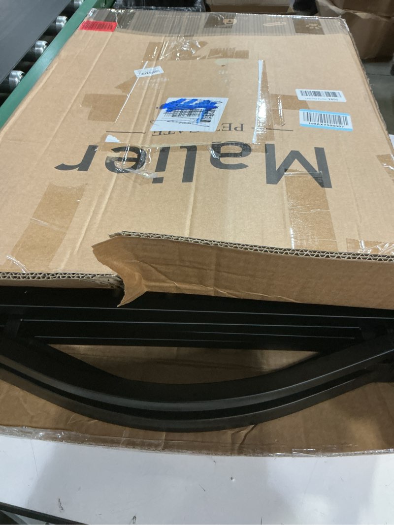 Condition photo showing Good Condition for malier metal freestanding dog gates with door, 32'' height outdoor indoor dog fences, extra wide foldable puppy gate for stairs (black, ?4 panels with door? 80''w × 32''h) black ?4 panels with door?80''w × 32''h