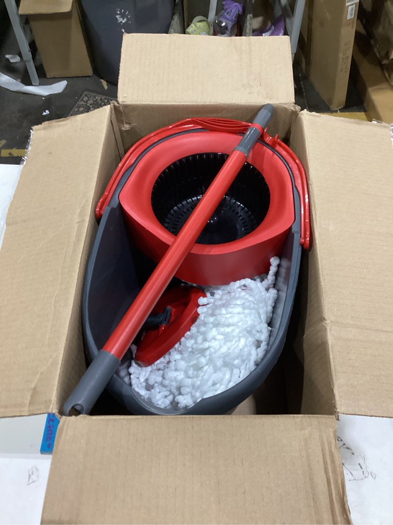 Condition photo showing Good Condition for O-Cedar EasyWring Microfiber Spin Mop & Bucket Floor Cleaning System + 2 Extra Refills, Red/Gray Spin Mop & Bucket with 2 Extra Refills