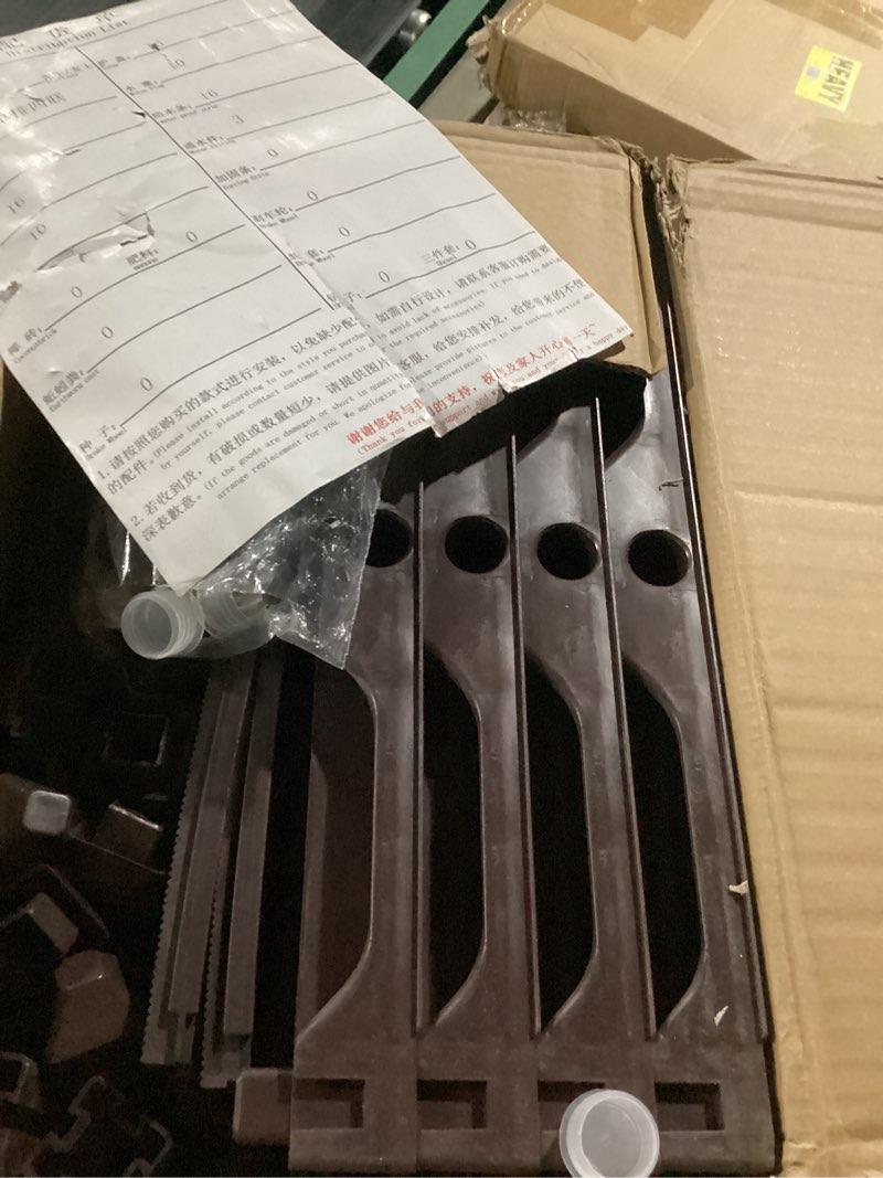 Condition photo showing As Is for baoyouni rectangular raised garden bed kit indoor outdoor plastic planter grow box for fresh vegetables, herbs, flowers & succulents, brown, 61.41'' x 15.35'' x 8.66'' single row, 4 planter boxes brown