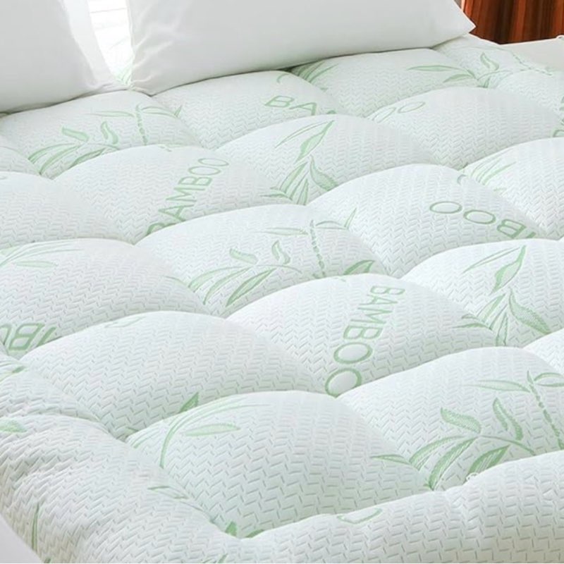 extra thick mattress topper full size, waterproof soft viscose derived from bamboo, pillow top mattress pad, mattress cover 1000gsm filling with deep pocket for back pain relief