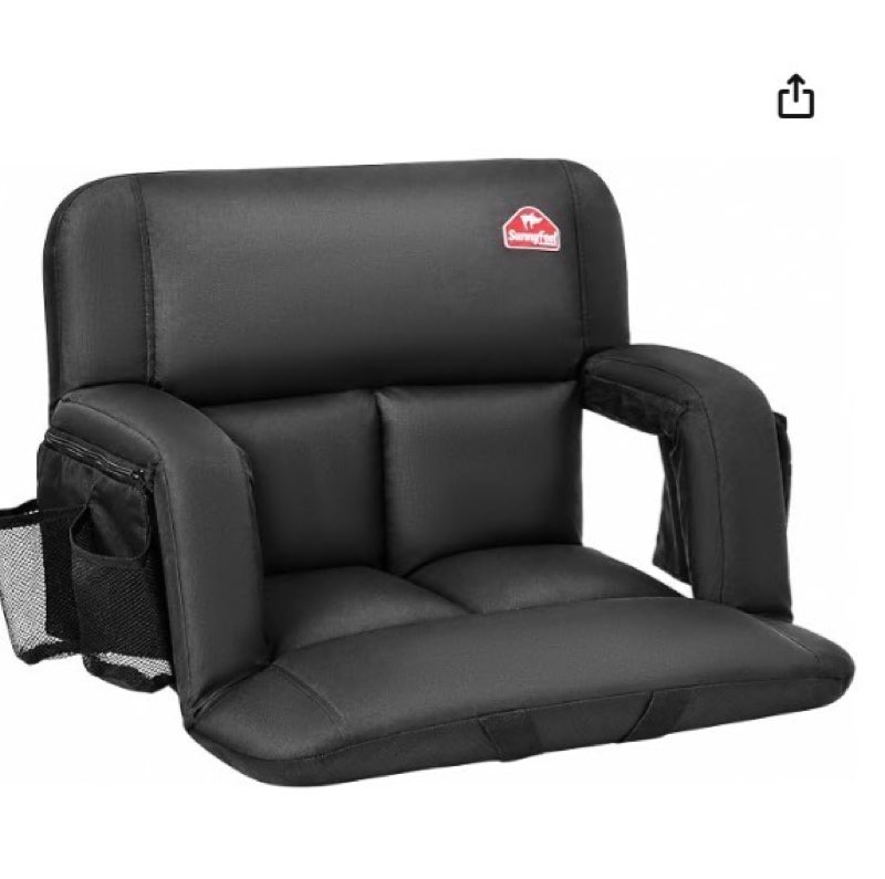 Condition photo showing New/Like New for sunnyfeel stadium seat with back support, 4.7" thick cushion, 6 reclining positions bleacher chair with shoulder straps, armrests & storage pockets, non-slip strap, portable for sports camping black-1pc 21"