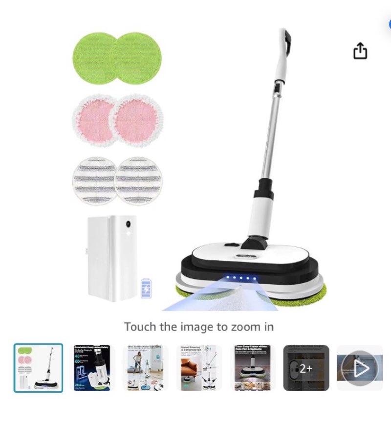 cordless electric mop, floor cleaner with led headlight & water sprayer, up to 60 mins detachable battery, dual-motor powerful spin mop, 300ml water tank for multi-surface, self-propelled
