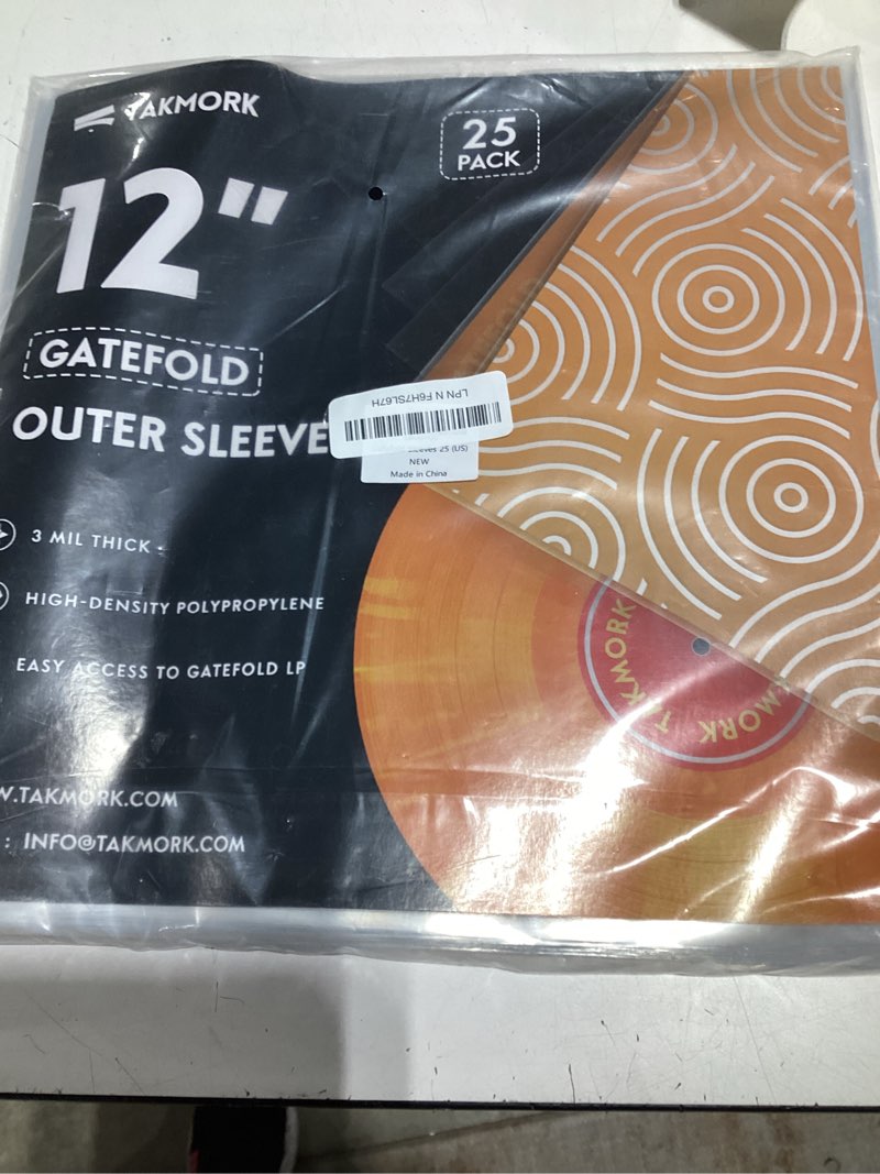 Condition photo showing As Is for gatefold record sleeves for 12-inch vinyl albums: clear plastic outer sleeves with 3 mil thickness for lps protection, 25pcs 25 pcs
