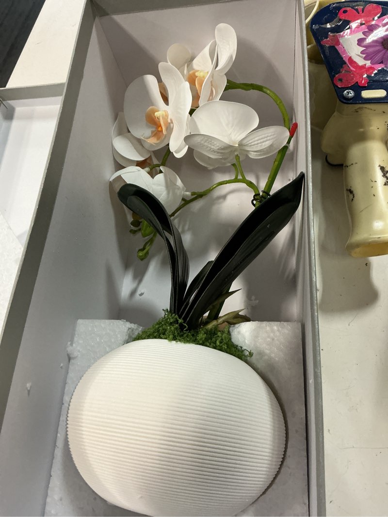 Condition photo showing Good Condition for forlaoers tall 17" white real touch orchid artificial flowers with vase fake orchids silk floral for home decor indoor bathroom decoration potted office table top centerpieces arrangements a1:white orchid with vase