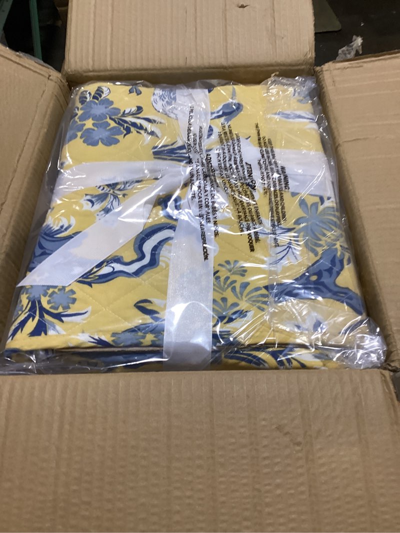 Condition photo showing Good Condition for Lush Decor Dolores Reversible Cotton Quilt Set, 3 Piece Set, King, Yellow & Blue - Toile Bedding Set - Floral & Bird Quilt - Cottage, Maximalist & French Country Bedroom Decor