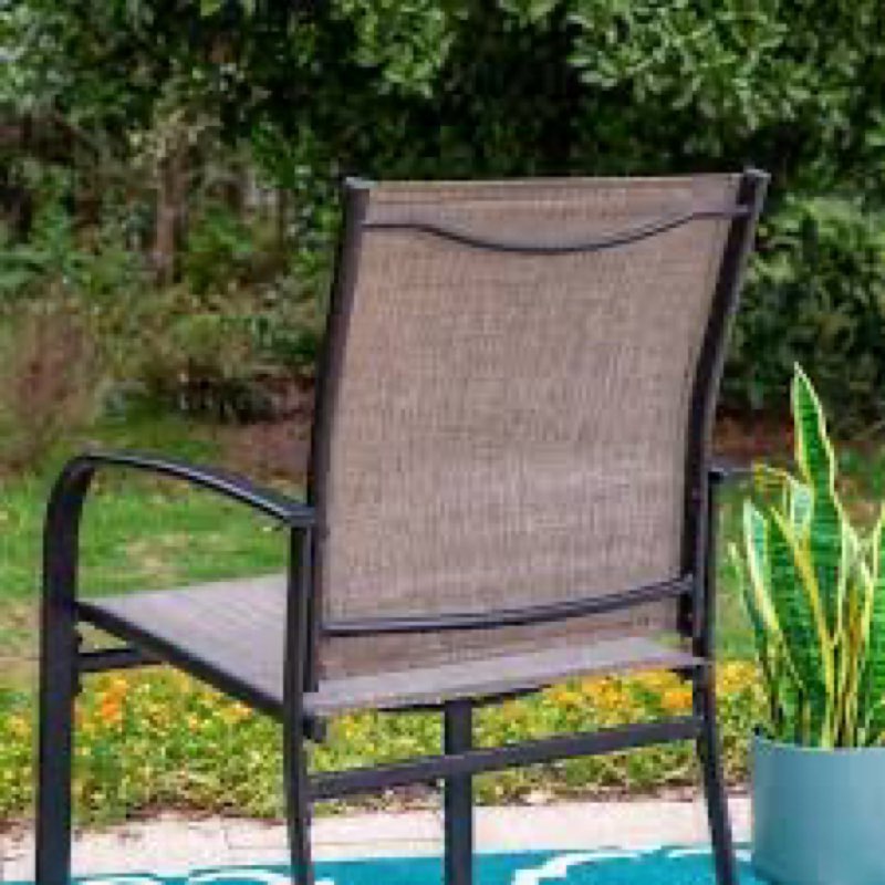 Black Ergonomic Brown Textilene Metal Outdoor Dining Chair with Wave Arms 