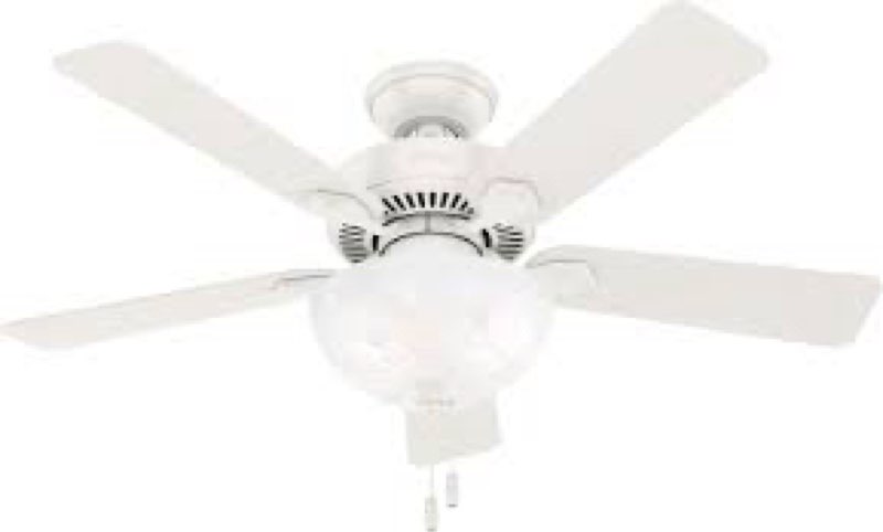 Hunter 44 inch Indoor Ceiling Fan with LED Light - White Ceiling Fan with Pull Chain, For Bedroom, Living Room, or Kitchen, Standard Mount, No Remote, 5 Blades - Swanson 50905, Fresh White 44" Fresh White