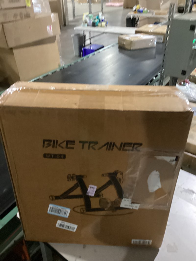 Condition photo showing New/Like New for bike trainer, magnetic bicycle stationary stand for indoor exercise riding, 26-29" & 700c wheels, quick release skewer & front wheel riser block included black