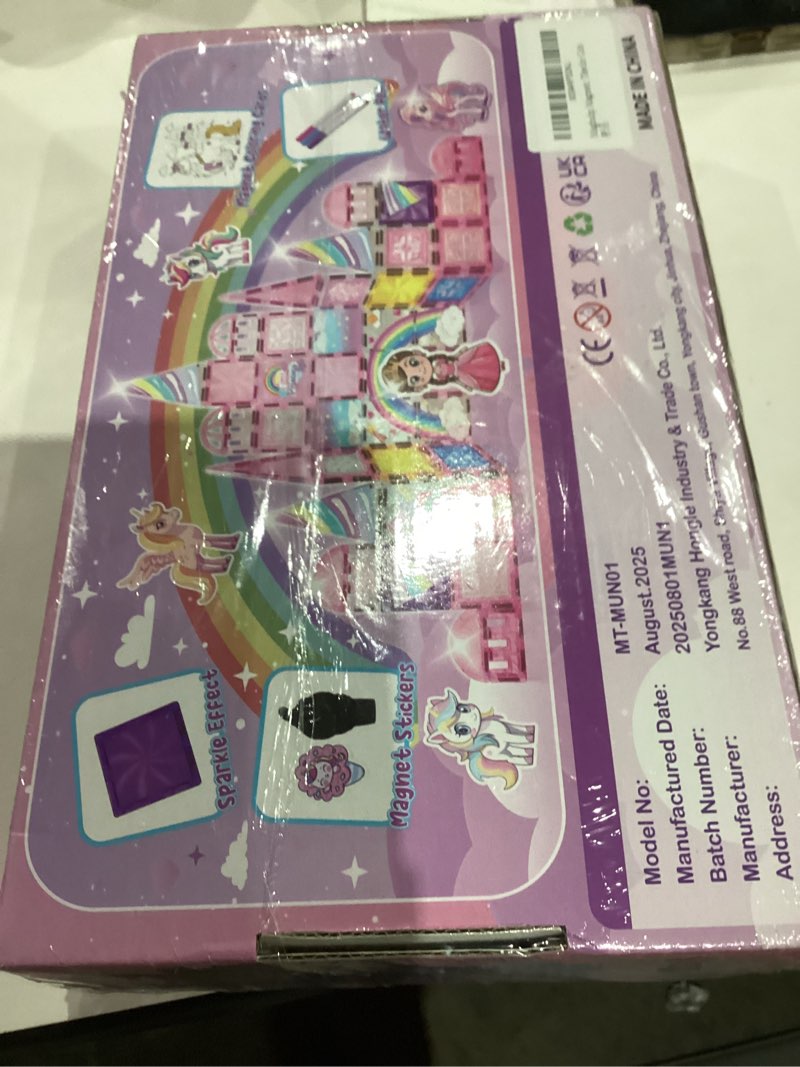 Condition photo showing New/Like New for Diamond Magnetic Tiles Unicorns Princess Castle with Magnetic Art Decor Kit, Unicorn Toys for Girl 3 4-6-8, Magnet Tiles for kids 4-8 5 6 7+ Girl Gifts,Magnet Toys Include 5 Dolls,Rainbow,Candy,Decors