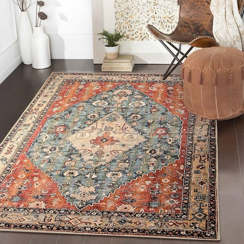 ( similar product) Beeiva Boho Washable Area Rug 8x10, Vintage Area Rug for Living Room