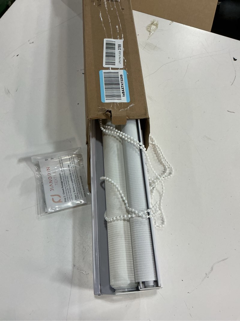 Condition photo showing As Is for Persilux Cordless Zebra Blinds for Windows Free-Stop Roller Windows Shades (24" W X 72" H, White) Dual Layer Light Control for Day and Night, Light Filtering Sheer Shades for Home, Easy to Install