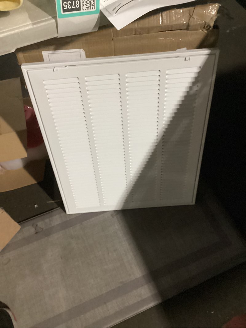 Condition photo showing New/Like New for EZ-FLO 16 x 20 Inch (Duct Opening) Return Air Vent Cover for Wall or Ceiling, Solid Steel Return Air Filter Grille, HVAC Vent Cover, White, 61631 16 in. x 20 in.