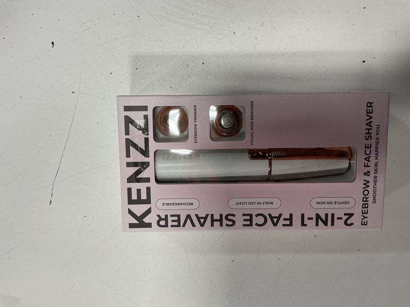 Condition photo showing New/Like New for kenzzi 2-in-1 rechargeable facial hair remover and eyebrow shaver for women  white and rose gold