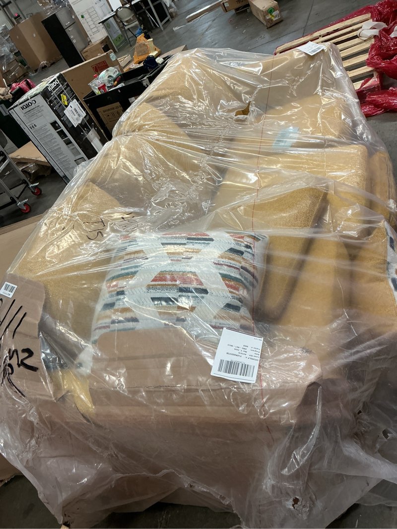 Condition photo showing As Is for Signature Design by Ashley Keerwick Scandinavian 2-in-1 Sofa Sleeper with Folding Gel Memory Foam Mattress and 4 Pillows, Queen, Yellow