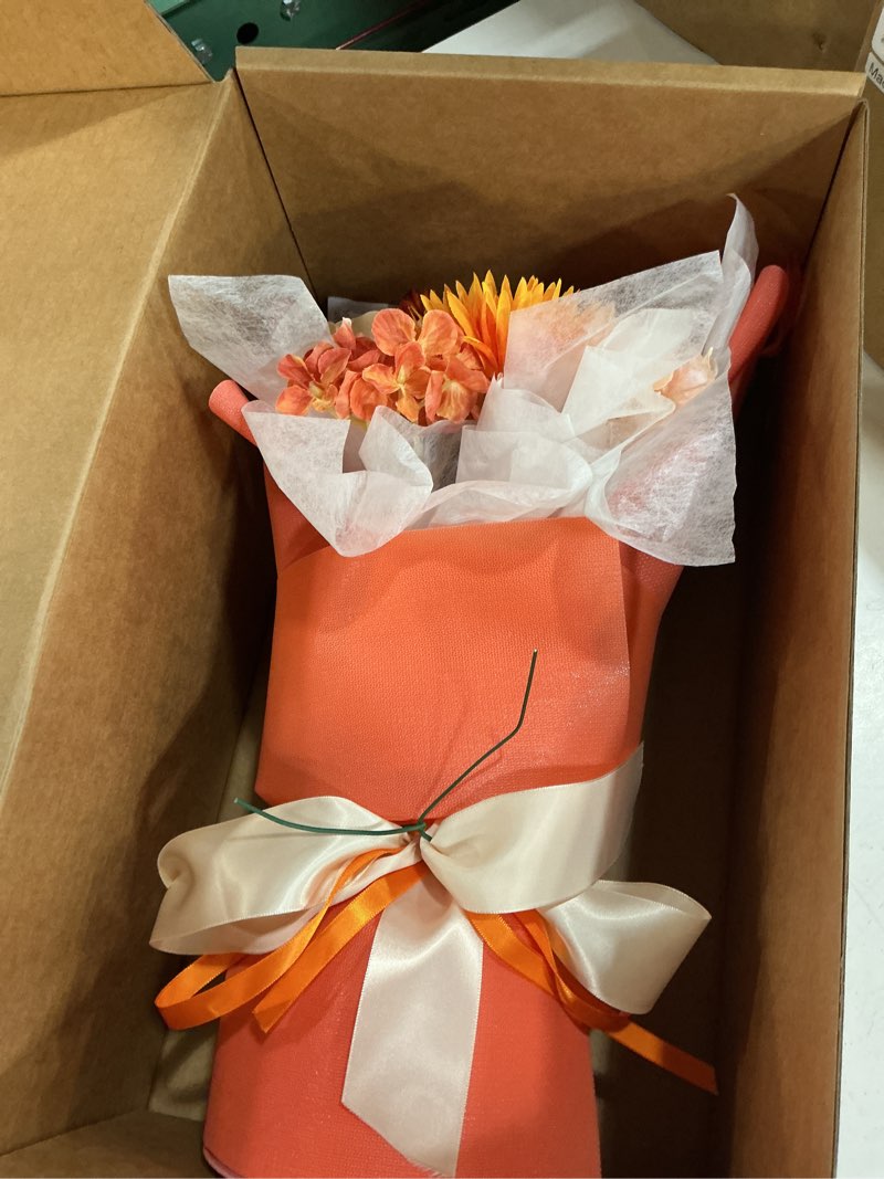 Condition photo showing New/Like New for ((color brunt orange))tinge time preserved flowers bouquet, pink forever flowers bouquet, flowers for delivery, birthday wedding anniversary valentine gifts for women mom grandma her wife girlfriend peachpink&white