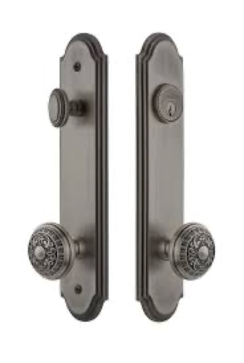  arc tall plate complete entry set with windsor knob, backset size - 2.375", antique pewter