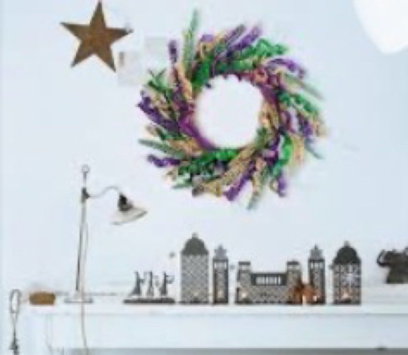 Egolot 24 Inch Mardi Gras Glitter Wreath for Front Door, Carnival Glitter Purple Gold Green Color Wr