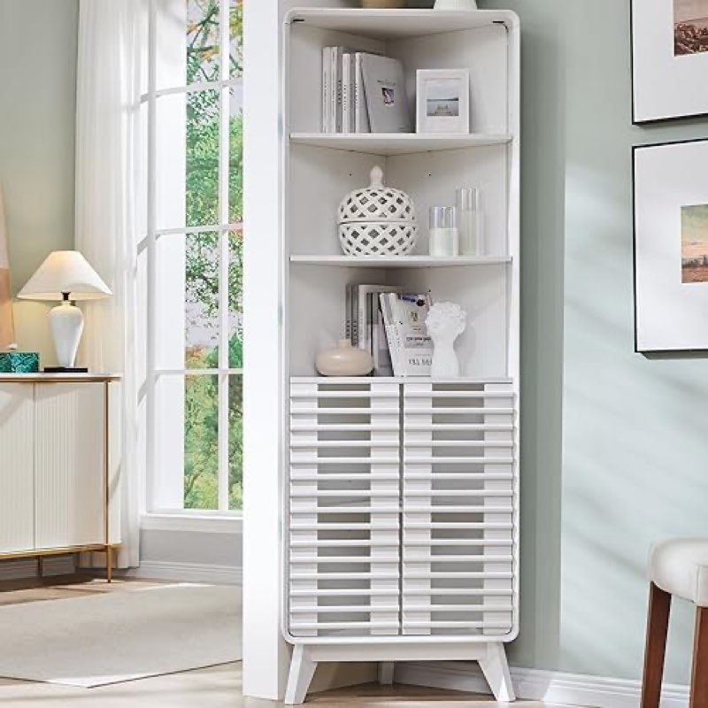 Freestanding Bathroom Cabinet, Corner Storage  Cabinet With Hidden Locker Underneath