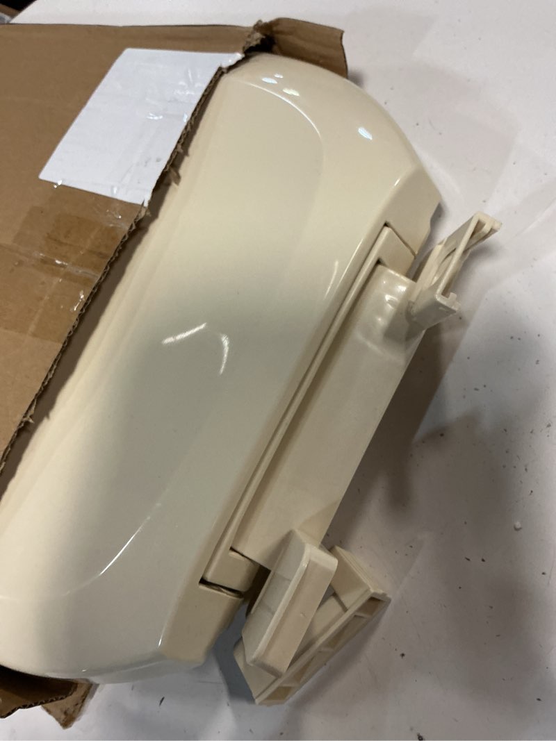 Condition photo showing As Is for highcraft premium round toilet seat with slow-close design, adjustable hinges & quick removal mechanism - molded plastic toilet seat - fits standard round toilets - toilet seat in bone/beige round bone