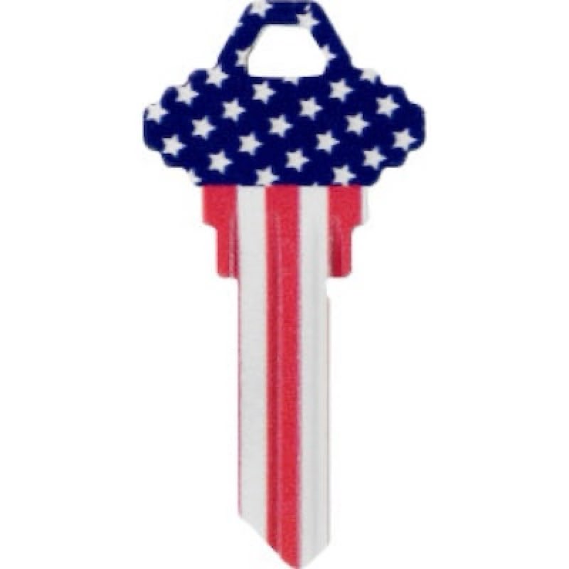 minute key red, white, blue #68 sc1 brass house/entry key blank