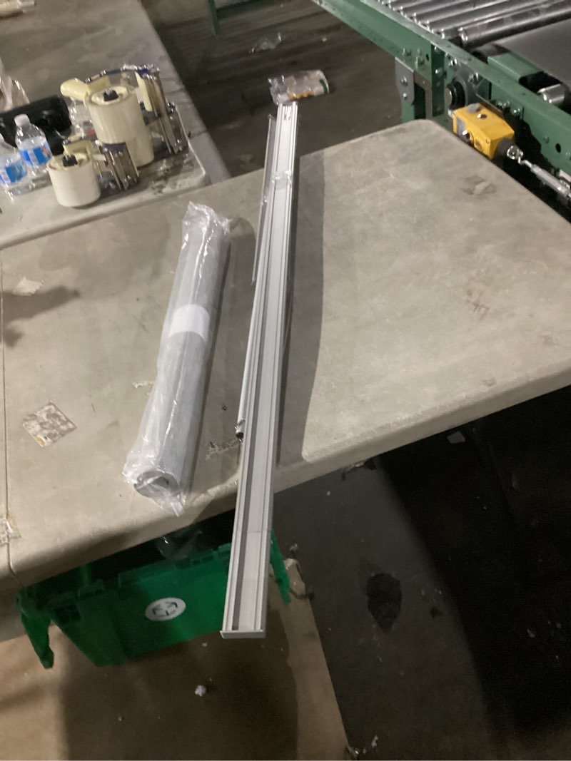 Condition photo showing As Is for panel track blinds, vertical blinds for sliding glass doors, extendable track from 45 3/4" to 82 5/8" w, cuttable panel curtains up to 96 inches high, light filtering - grey light filtering grey (45 3/4" - 82 5/8") w x 96"h