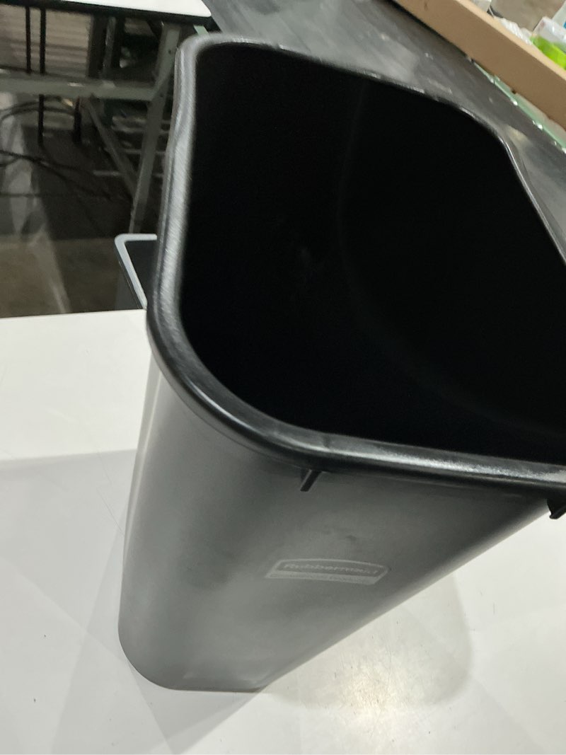 Condition photo showing New/Like New for rubbermaid commercial wastebasket trash container, 41qt/10.25 gal, plastic, black, stackable trash can for bedroom/bathroom/office, fits under desk/sink/cabinet