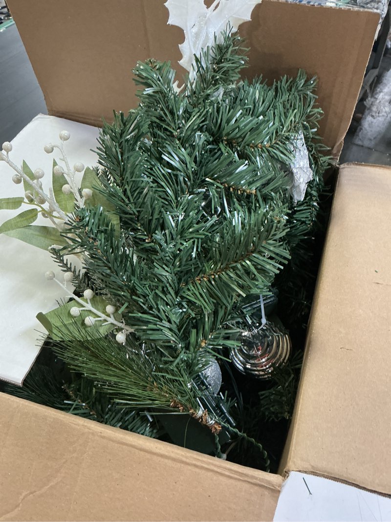 Condition photo showing As Is for Pre-Lit Christmas Garland with Lights for Mantle, Lighted Battery Operate