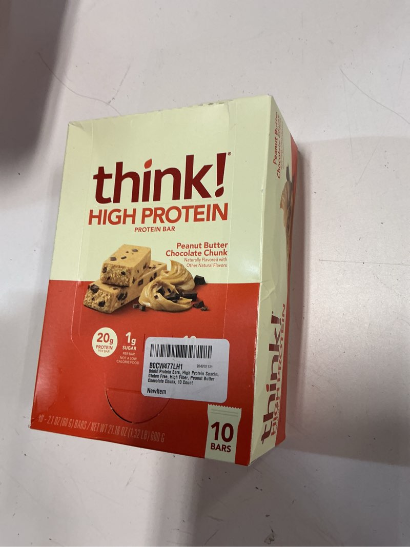 Condition photo showing Good Condition for ( best by 07-Jan-2026)think! Protein Bars, High Protein Snacks, Gluten Free, High Fiber, Peanut Butter Chocolate Chunk, 10 Count Peanut Butter Chocolate Chunk 10 Count (Pack of 1)