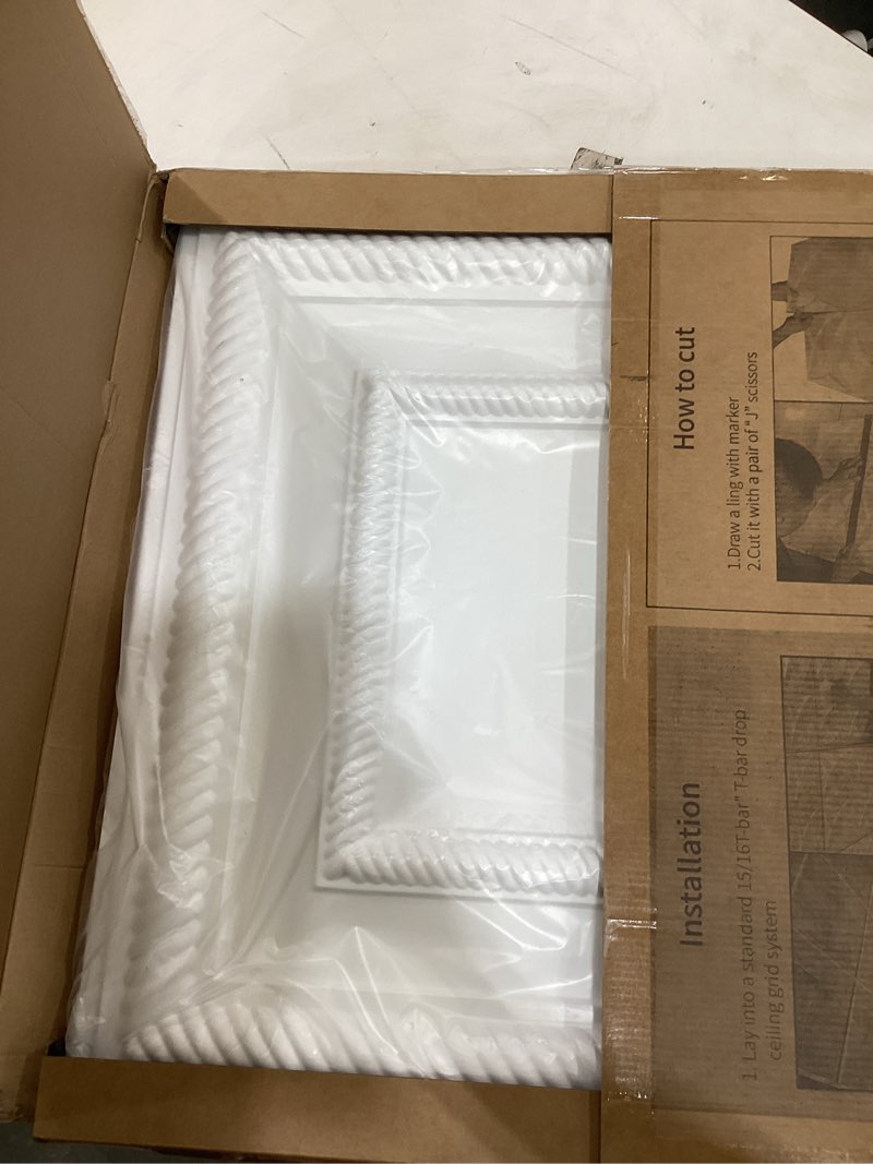 Condition photo showing Good Condition for art3d 12-pack 24"x24" pvc lightweight drop ceiling tile, 2x2 ft water-resistant ceiling panels to prevent breakage, white square white 24 x 24 inch