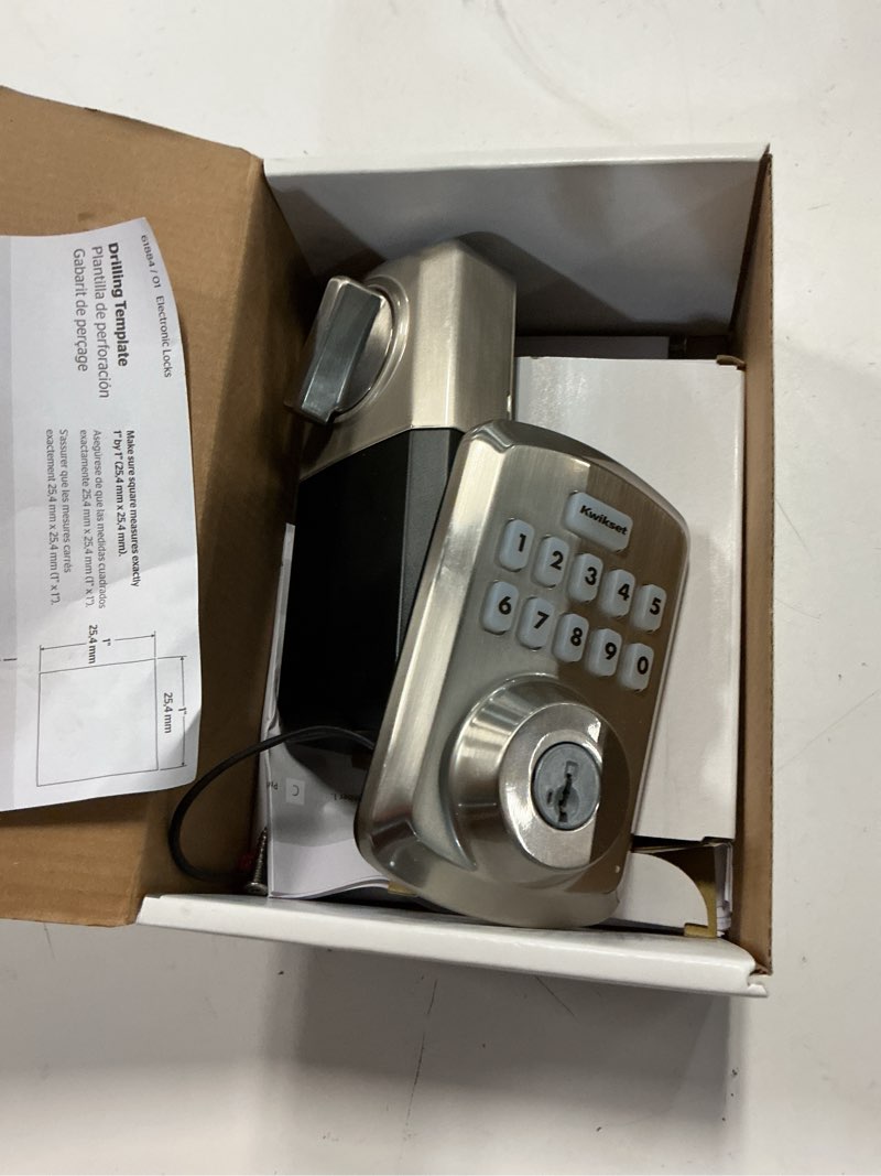 Condition photo showing As Is for kwikset smartcode satin nickel zinc electronic deadbolt