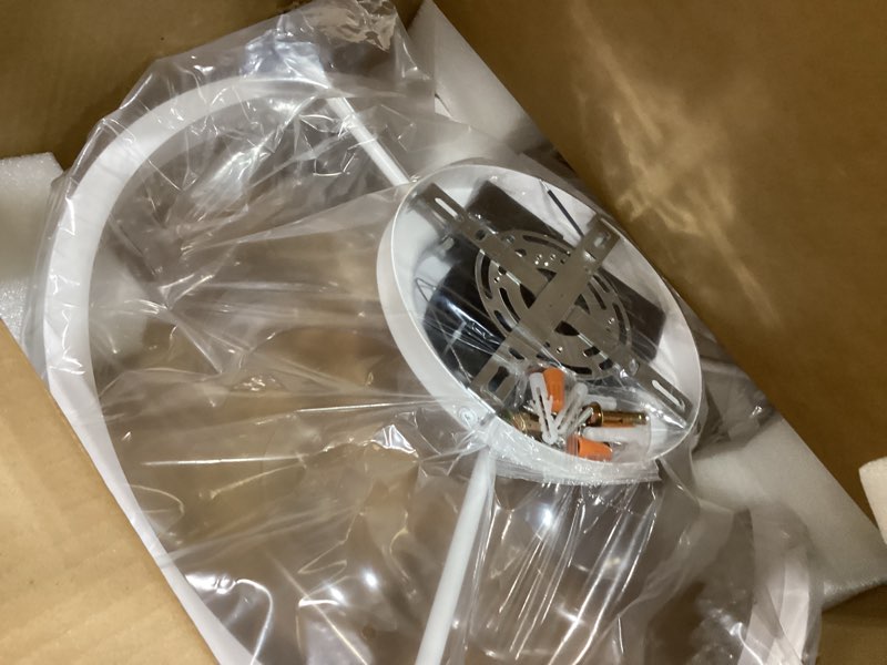 Condition photo showing Good Condition for ceiling fan with lights,20" flush mount ceiling fans,6 speeds 3cct dimmable led, quiet dc motor for bedroom living room modern ceiling fans with light 20 inch feathers white