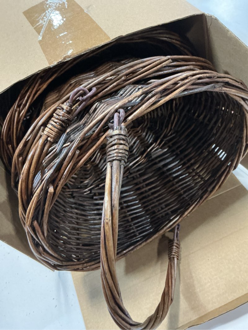 Condition photo showing New/Like New for barydat small wicker basket with handle flower girl baskets oval willow woven braided gift basket for weddings picnic baby shower home garden decor(6 pcs,brown,9" x 7" x 4") 6 brown 9" x 7" x 4"
