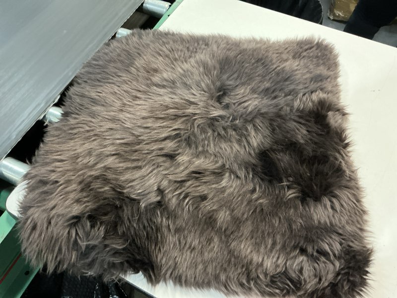 Condition photo showing As Is for quince natural sheepskin accent pillow cover dark brown 20x20 1 pcs