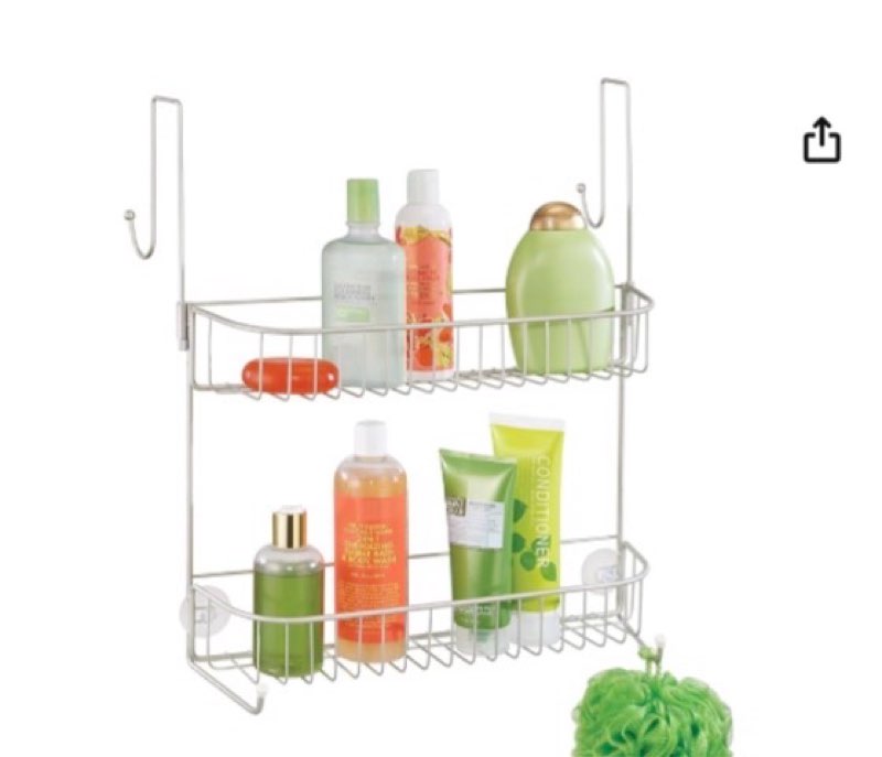 mDesign Extra Wide Metal Wire Over The Bathroom Shower Door Caddy, Hanging Storage Organizer with Bu
