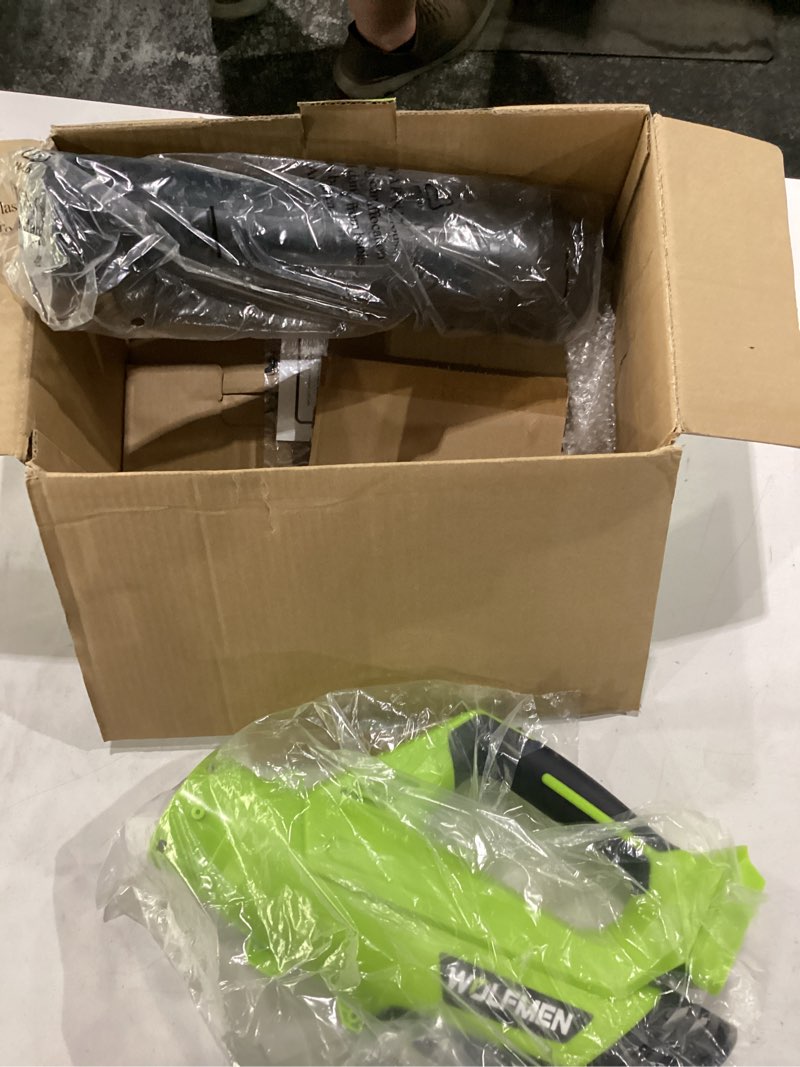 Condition photo showing As Is for leaf blower, electric cordless leaf blower with 2 batteries and charger, 2 speed mode, lightweight leaf blowers for blowing leaves, lawn care, patio cleaning and dust