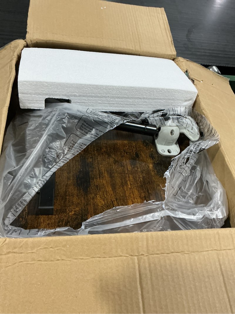 Condition photo showing Good Condition for sakugi overbed bedside table with wheels, right-side tilt top, laptop desk brown 12.9" d × 27.6" w × 29.1"–39" h