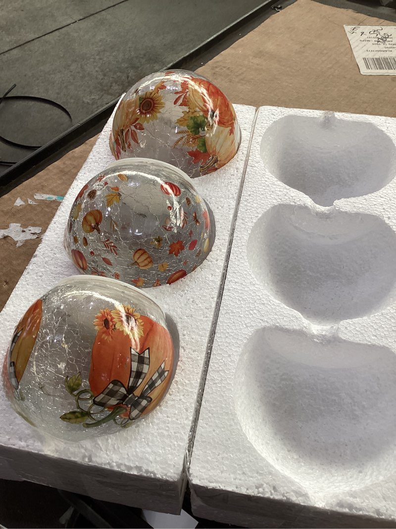 Condition photo showing Good Condition for glooglitter 3 pcs fall crackle glass ball lights fall tabletop decor pumpkin globe lamp led sphere night light for home indoor bedroom autumn party table decoration